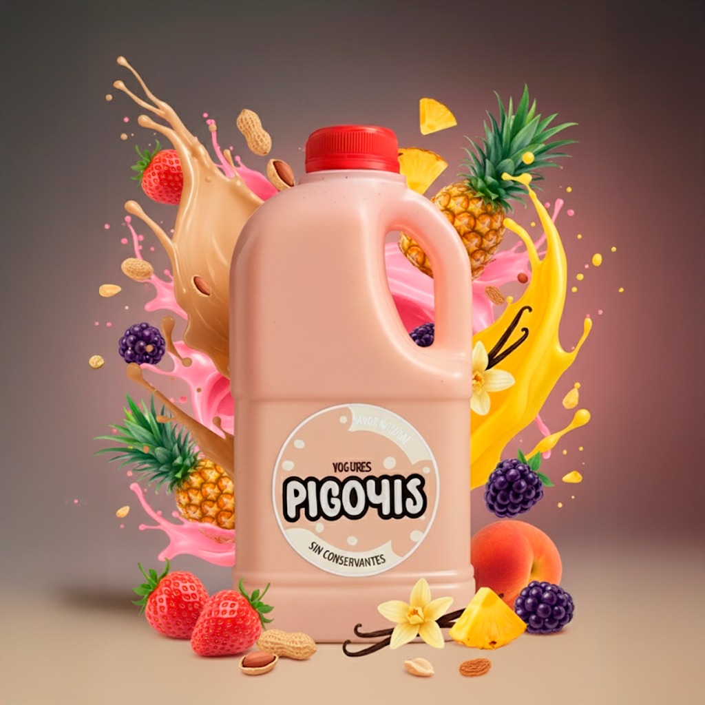 Presentacion de yogur natural PIGOYIS servido con fruta